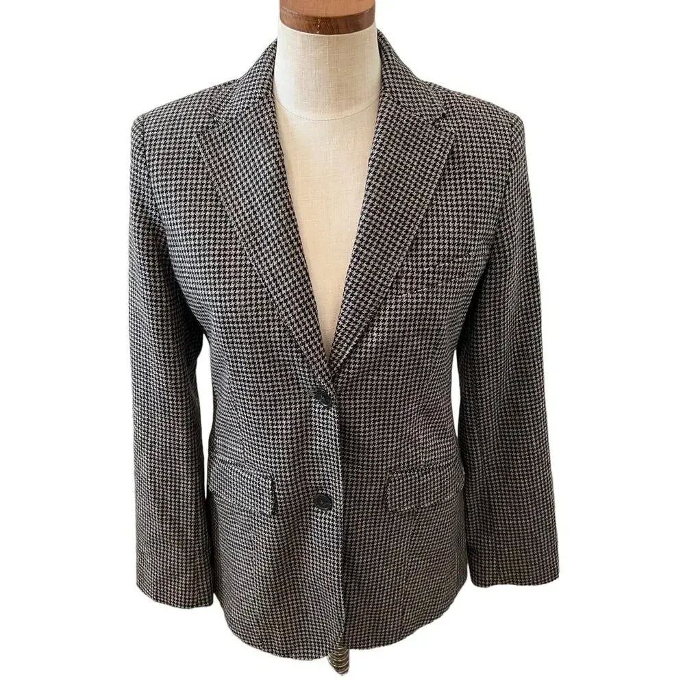 Eddie Bauer Tailored Blazer Black & Gray Houndstooth Print 6